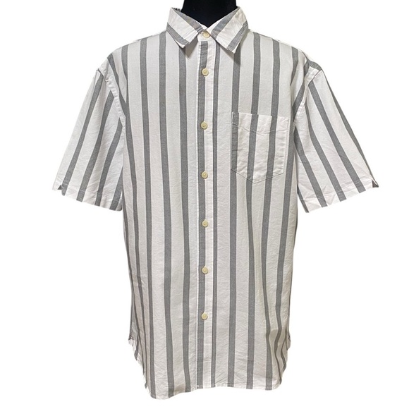 Jachs New York White Black Vertical Stripe Short Sleeve Shirt Size Medium - Picture 2 of 7